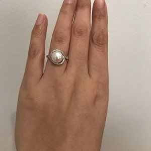 Silver fresh water pearl engagement ring fashion